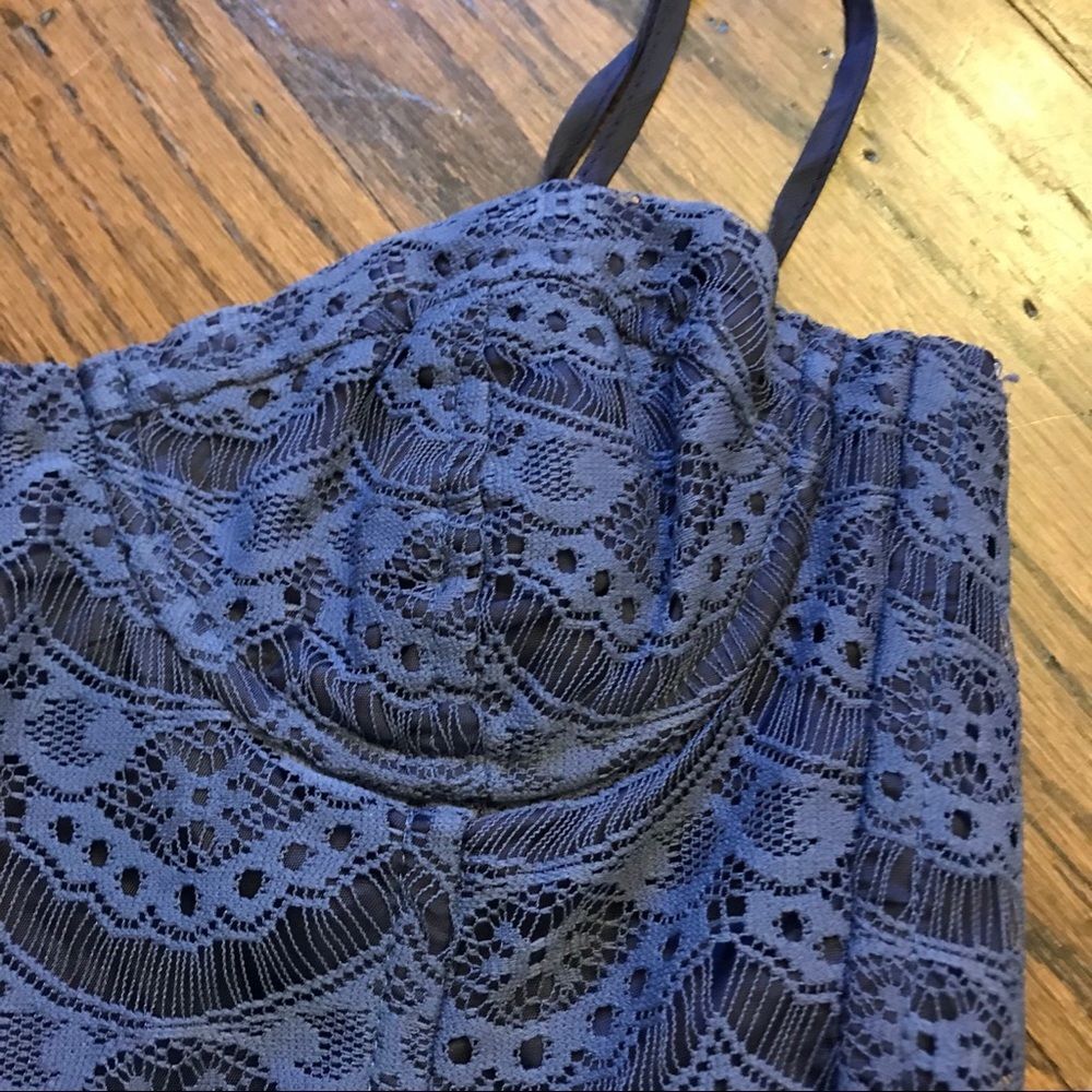 - Topshop Lace A-Line Mini Dress Blue Size 6 - Picture 3 of 6